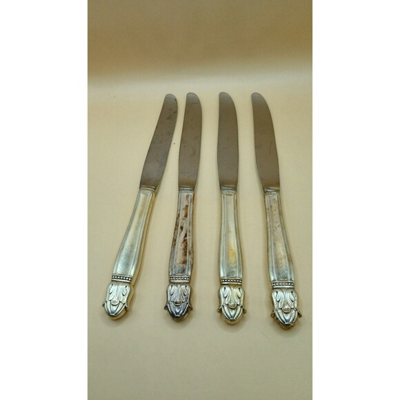 Vntg HOLMES & EDWARDS IS Danish Princess Inlaid Silver Plate - Dinner Knife 4pcs - Picture 5 of 5